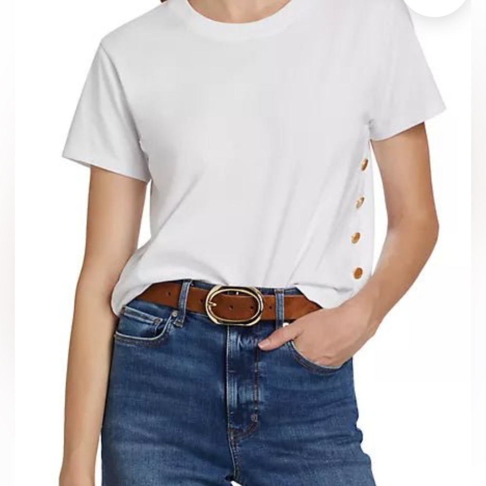 NWT $168 Frame White Button Placket Tee T shirt White Size M